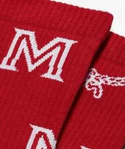 MCM (Red Monogram Print Cotton Socks)
