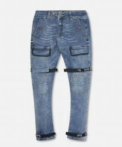 Eight & Nine (blue /black Strapped Slim Utility Wash Jean)