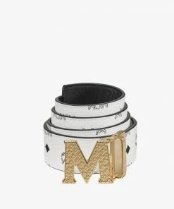 Mcm (white Claus Textured M Reversible Belt 1.75” In Visetos)