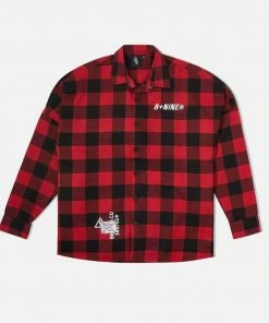 Eight & Nine (red Destroy Flannel Button Up )