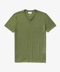 Lacoste Men's V-neck Khakis Green Pima Cotton T-shirt