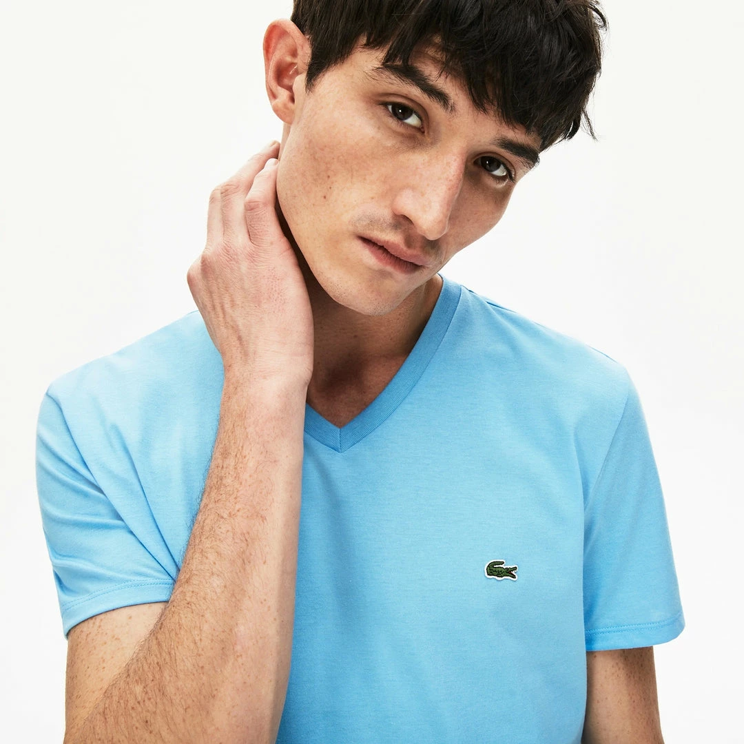 Lacoste Men's V-neck Light Blue Pima Cotton T-shirt New Arrivals 3 Lacoste Men's V-neck Light Blue Pima Cotton T-shirt New Arrivals