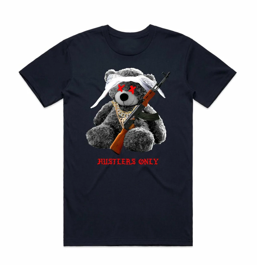 Streetwear (navy “hustlers Only Teddy Bear T-shirt) 3 Streetwear (navy “hustlers Only Teddy Bear T-shirt)