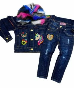 Elite Denim (kids Girls Dark Blue Furry Denim Set)