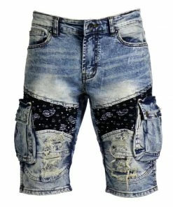 New Arrivals Focus (dark Blue Cut Biker Bandanna Wash Short )