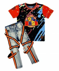 New Arrivals Elite Denim (kids Orange /black “da Boss Set)