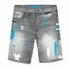 Preme Denim (grey/sky Blue Paint Wash Cut Short)