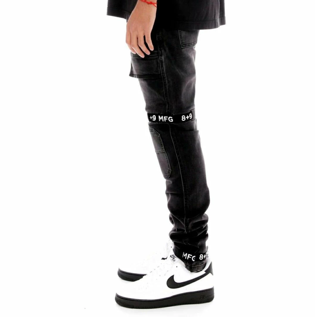 Eight & Nine (black /white Strapped Slim Utility Wash Jean) 4 Eight & Nine (black /white Strapped Slim Utility Wash Jean)