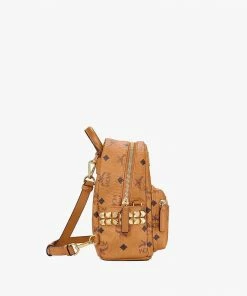 New Arrivals Mcm (small Cognac Stark Bebe Boo Side Studs Backpack In Visetos)