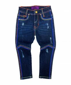 Elite Denim (kids Girls Dark Blue/multi Cut Jean)