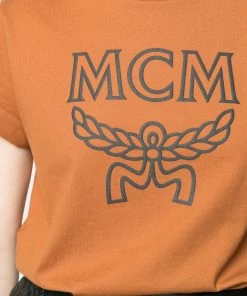 New Arrivals Mcm (women Cognac Logo Print Cotton T-shirt)