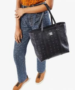New Arrivals MCM (Black Medium Zipper Toni Shopper In Visetos Bag)