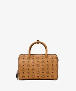 MCM (cognac Small Essential Boston Bag In Visetos Original) New Arrivals