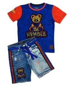 New Arrivals Elite Denim (kids Blue/orange “be Humble Short Set)