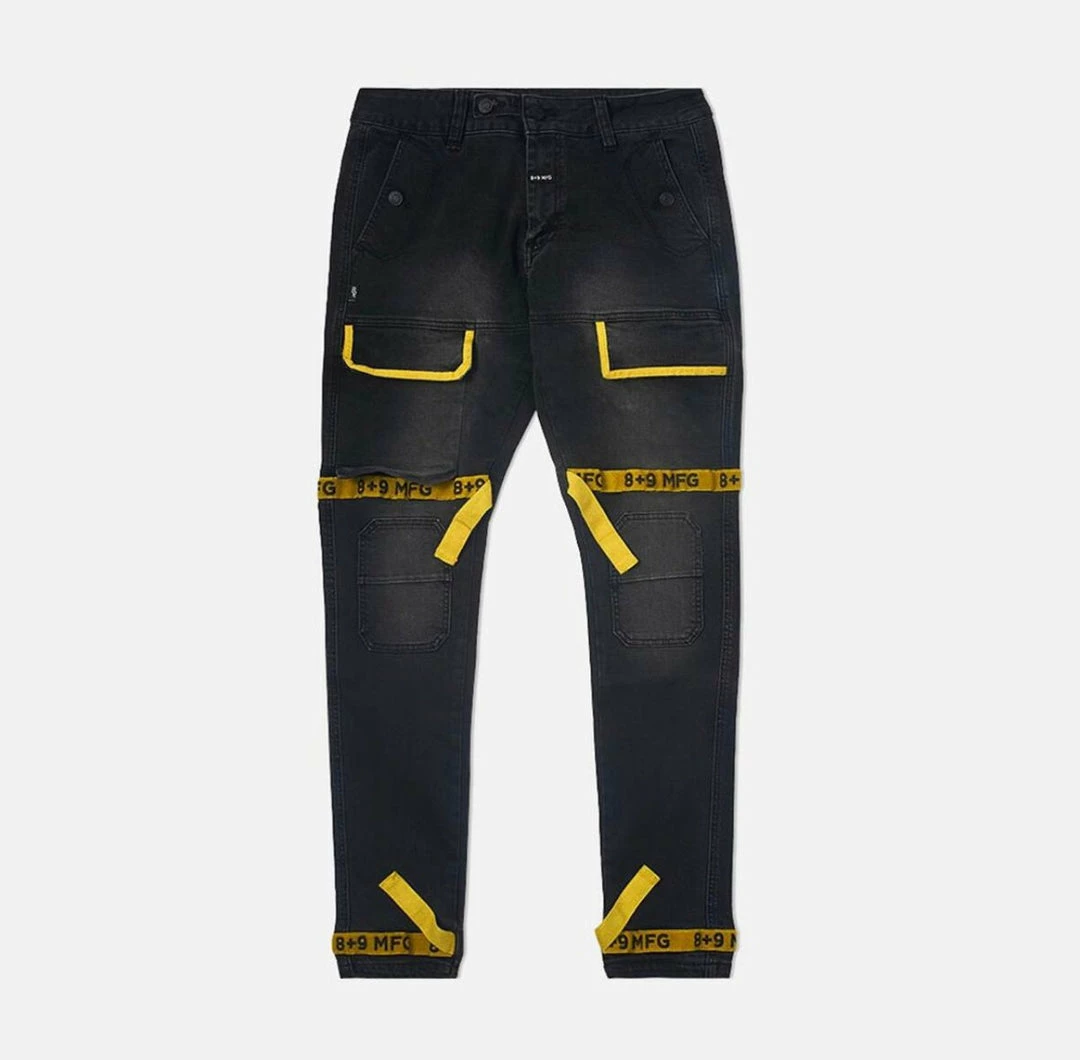 Eight & Nine (black/yellow Strapped Slim Utility Wash Jean) 3 Eight & Nine (black/yellow Strapped Slim Utility Wash Jean)