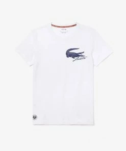 New Arrivals Lacoste (white Roland-Garros Crocodile Print T-shirt)