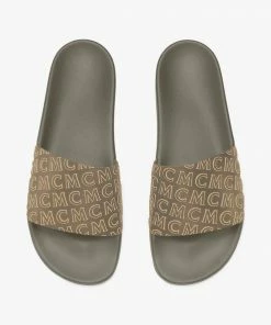 Mcm (men’s Green Diagonal Monogram Rubber Slides)