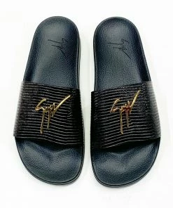 GIUSEPPE ZANOTTI (black/Gold Leather Slides)
