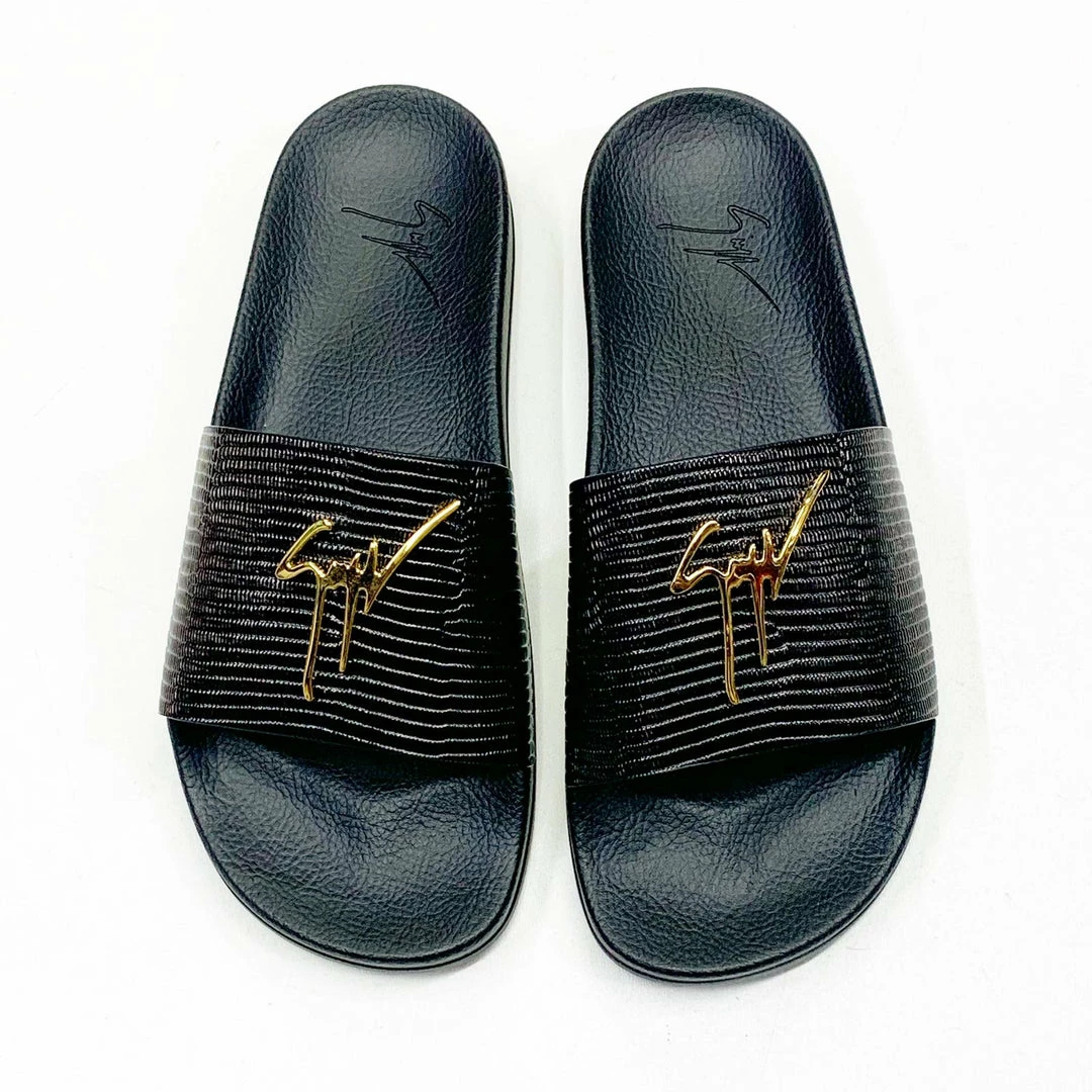GIUSEPPE ZANOTTI (black/Gold Leather Slides) 3 GIUSEPPE ZANOTTI (black/Gold Leather Slides)