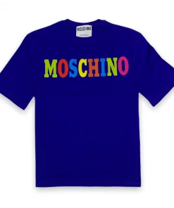 Moschino ( Royal Blue Multicolor Logo Organic Jersey T-shirt) New Arrivals