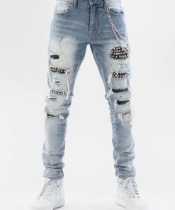 Smoke Rise Smokerise (light Blue Stud Denim Jeans) New Arrivals