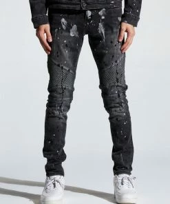 Crysp Denim (Grey/black Biker Drip Wash Jeans)
