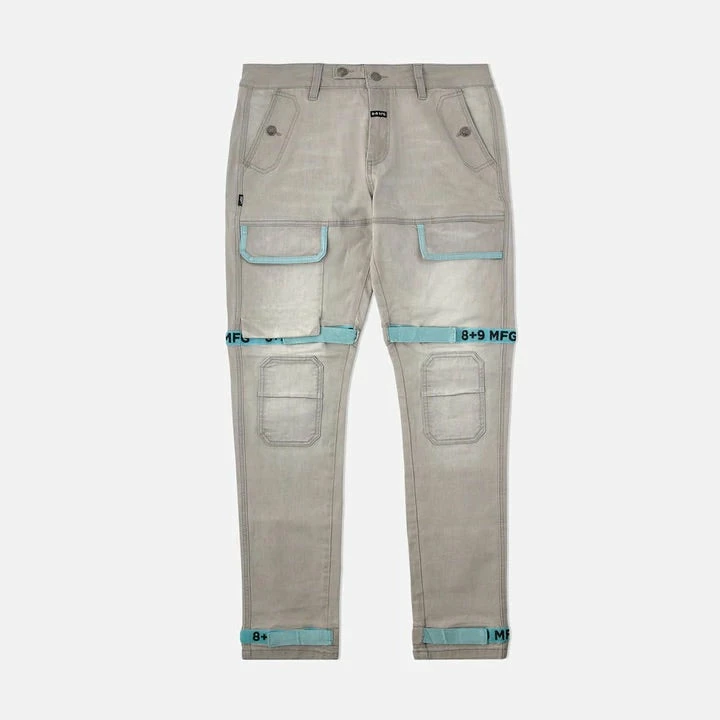 Eight & Nine (grey/teal Strapped Slim Utility Wash Jean) 3 Eight & Nine (grey/teal Strapped Slim Utility Wash Jean)