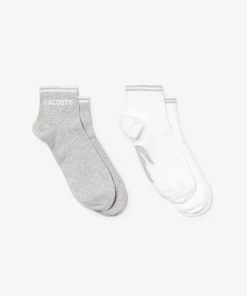 New Arrivals Lacoste (men's Two-pack Of Grey /white Low-cut Socks)