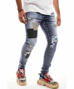 Damati Denim (blue Color Block Patch Jean)