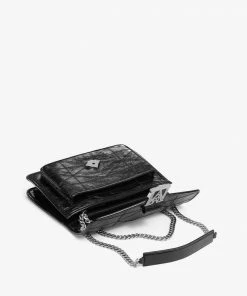 Mcm (black Big Quilted Shoulder Bag In Crushed Leather)