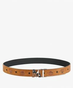 New Arrivals Mcm (cognac Claus Weaving M Reversible Belt 1.5” In Visetos)