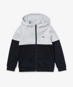 New Arrivals Lacoste (kids Grey/black Sport Fleece Zip Hoodie)