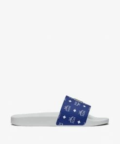 New Arrivals MCM (Men's Blue Print Rubber Slides)