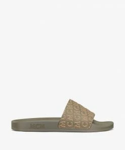 Mcm (men’s Green Diagonal Monogram Rubber Slides)