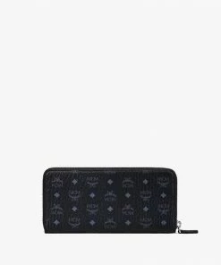 MCM (Black Zip Around Wallet In Visetos Original)