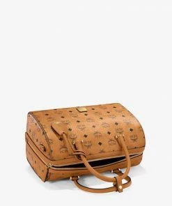 MCM (cognac Small Essential Boston Bag In Visetos Original) New Arrivals