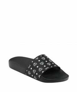 Mcm (Women’s Black Monogram Print Rubber Slides) New Arrivals
