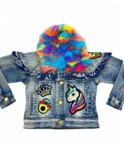 Elite Denim (girls Kids Tan Rainbow Furry Jacket)