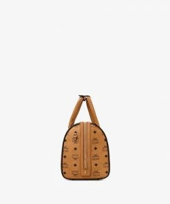 MCM (cognac Small Essential Boston Bag In Visetos Original) New Arrivals