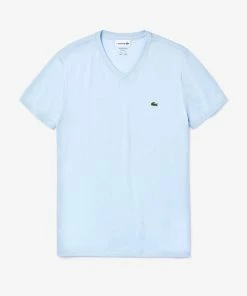 New Arrivals Lacoste Men's V-neck Light Blue Pima Cotton T-shirt