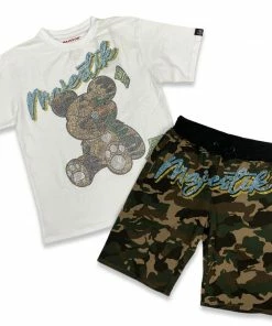 Majestik New Arrivals Majestic (white/camo Teddy Bear Short Set)