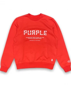 Purple Brand ( French Terry Red Embroidered Stencil Logo Crew Sweater) New Arrivals