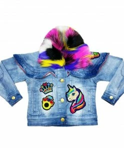 New Arrivals Elite Denim (girls Kids Light Blue Rainbow Furry Jacket)