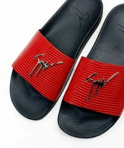 GIUSEPPE ZANOTTI (red/Sliver Leather Slides)