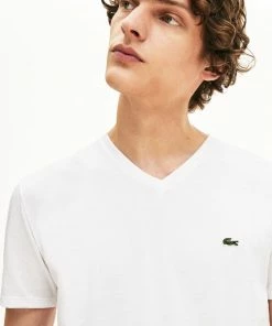 Lacoste Men's V-neck Pure White Pima Cotton T-shirt