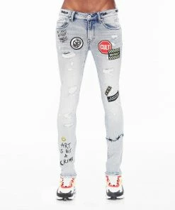 New Arrivals Cult Of Individuality (light Blue Graffiti Super Skinny Denim Jean)