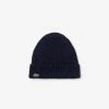 Lacoste (Men's Navy Turned Edge Ribbed Wool Beanie)