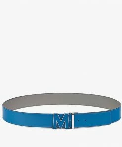 Mcm (Vallarta Blue Claus Leather Reversible Belt )