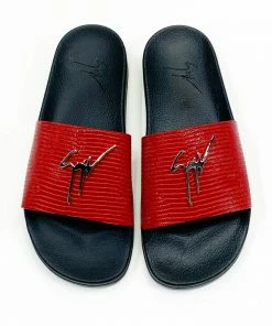 GIUSEPPE ZANOTTI (red/Sliver Leather Slides)