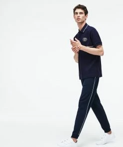 New Arrivals LACOSTE (Men's Navy Regular Fit Striped Accents Polo)